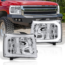 Load image into Gallery viewer, Chevrolet Silverado 2007-2013 LED DRL Bar Factory Style Headlights Chrome Housing Clear Len Clear Reflector
