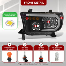Load image into Gallery viewer, Toyota Tundra 2007-2013 / Sequoia 2008-2017 LED DRL Bar Factory Style Headlights Black Housing Clear Len Clear Reflector
