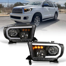 Load image into Gallery viewer, Toyota Tundra 2007-2013 / Sequoia 2008-2017 LED DRL Bar Projector Headlights Black Housing Clear Len Clear Reflector
