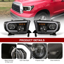 Load image into Gallery viewer, Toyota Tundra 2007-2013 / Sequoia 2008-2017 LED DRL Bar Projector Headlights Black Housing Clear Len Clear Reflector
