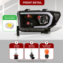 Load image into Gallery viewer, Toyota Tundra 2007-2013 / Sequoia 2008-2017 LED DRL Bar Projector Headlights Black Housing Clear Len Clear Reflector
