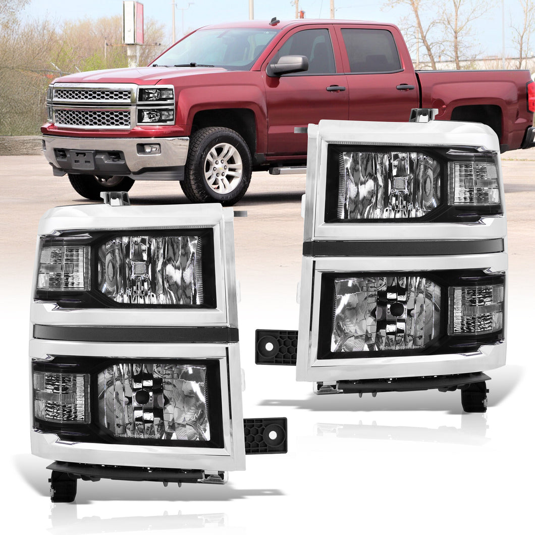 Chevrolet Silverado 1500 2014-2015 Factory Style Headlights Black Housing Clear Len Clear Reflector (Will Not Fit 2500 & HD Models)