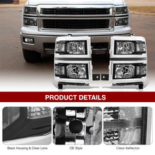 Load image into Gallery viewer, Chevrolet Silverado 1500 2014-2015 Factory Style Headlights Black Housing Clear Len Clear Reflector (Will Not Fit 2500 &amp; HD Models)
