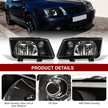 Load image into Gallery viewer, Volkswagen Jetta 1999-2004 Factory Style Headlights + Euro Fogs Black Housing Clear Len Clear Reflector
