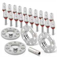 Load image into Gallery viewer, Universal 4 Piece Wheel Spacers + Extended Lug Nut Bolts Silver - PCD: 5x120 | Thread Pitch: M14x1.25 | Bore: 72.56mm | Thickness: 15mm | Lug Nuts: 40mm
