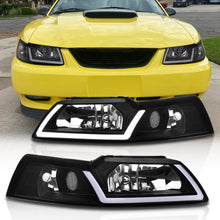 Load image into Gallery viewer, Ford Mustang 1999-2004 LED DRL Bar Factory Style Headlights Black Housing Clear Len Clear Reflector
