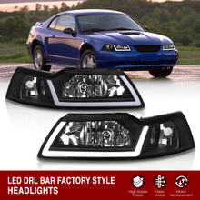 Load image into Gallery viewer, Ford Mustang 1999-2004 LED DRL Bar Factory Style Headlights Black Housing Clear Len Clear Reflector

