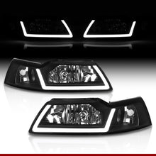 Load image into Gallery viewer, Ford Mustang 1999-2004 LED DRL Bar Factory Style Headlights Black Housing Clear Len Clear Reflector

