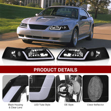 Load image into Gallery viewer, Ford Mustang 1999-2004 LED DRL Bar Factory Style Headlights Black Housing Clear Len Clear Reflector
