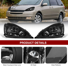 Load image into Gallery viewer, Toyota Sienna 2004-2005 Factory Style Headlights Black Housing Clear Len Clear Reflector (Halogen Models Only)
