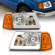 Load image into Gallery viewer, Ford Ranger 2001-2011 LED DRL Bar Factory Style Headlights + Corners Chrome Housing Clear Len Amber Reflector
