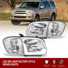 Load image into Gallery viewer, Toyota Tundra (Double Cab / 4 Door Models Only) 2005-2006 / Sequoia 2005-2007 LED DRL Bar Factory Style Headlights + Corners Chrome Housing Clear Len Clear Reflector

