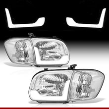 Load image into Gallery viewer, Toyota Tundra (Double Cab / 4 Door Models Only) 2005-2006 / Sequoia 2005-2007 LED DRL Bar Factory Style Headlights + Corners Chrome Housing Clear Len Clear Reflector
