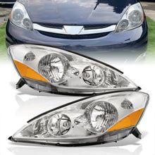 Load image into Gallery viewer, Toyota Sienna 2006-2010 Factory Style Headlights Chrome Housing Clear Len Amber Reflector (Halogen Models Only)
