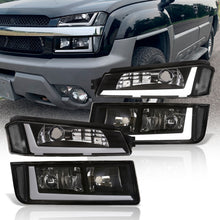 Load image into Gallery viewer, Chevrolet Avalanche (Plastic Body Cladding Models Only) 2002-2006 LED DRL Bar Factory Style Headlights + Bumpers Black Housing Clear Len Clear Reflector

