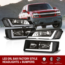 Load image into Gallery viewer, Chevrolet Avalanche (Plastic Body Cladding Models Only) 2002-2006 LED DRL Bar Factory Style Headlights + Bumpers Black Housing Clear Len Clear Reflector
