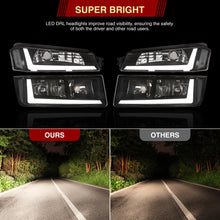 Load image into Gallery viewer, Chevrolet Avalanche (Plastic Body Cladding Models Only) 2002-2006 LED DRL Bar Factory Style Headlights + Bumpers Black Housing Clear Len Clear Reflector
