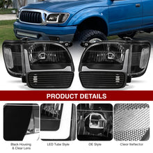 Load image into Gallery viewer, Toyota Tacoma 2001-2004 LED DRL Bar Factory Style Headlights + Corners Black Housing Clear Len Clear Reflector
