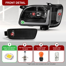 Load image into Gallery viewer, Toyota Tacoma 2001-2004 LED DRL Bar Factory Style Headlights + Corners Black Housing Clear Len Clear Reflector
