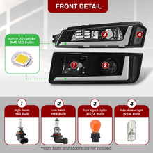 Load image into Gallery viewer, Chevrolet Avalanche (Plastic Body Cladding Models Only) 2002-2006 Sequential LED DRL Bar Projector Headlights + Bumpers Black Housing Clear Len Clear Reflector
