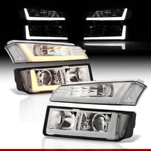 Load image into Gallery viewer, Chevrolet Avalanche (Plastic Body Cladding Models Only) 2002-2006 Sequential LED DRL Bar Projector Headlights + Bumpers Chrome Housing Clear Len Clear Reflector
