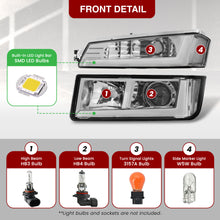 Load image into Gallery viewer, Chevrolet Avalanche (Plastic Body Cladding Models Only) 2002-2006 Sequential LED DRL Bar Projector Headlights + Bumpers Chrome Housing Clear Len Clear Reflector
