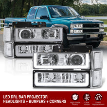 Load image into Gallery viewer, Chevrolet C/K 1500 2500 3500 1994-1998 LED DRL Bar Projector Headlights + Bumpers + Corners Chrome Housing Clear Len Clear Reflector
