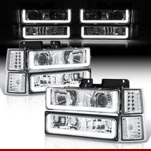 Load image into Gallery viewer, Chevrolet C/K 1500 2500 3500 1994-1998 LED DRL Bar Projector Headlights + Bumpers + Corners Chrome Housing Clear Len Clear Reflector

