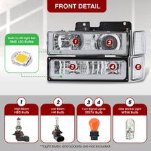 Load image into Gallery viewer, Chevrolet C/K 1500 2500 3500 1994-1998 LED DRL Bar Projector Headlights + Bumpers + Corners Chrome Housing Clear Len Clear Reflector

