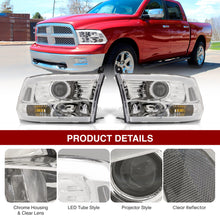 Load image into Gallery viewer, Dodge Ram 1500 2009-2018 / Ram 2500 3500 2010-2018 LED DRL Bar Projector Headlights Chrome Housing Clear Len Clear Reflector (Dual / Quad Models Headlamps Only)
