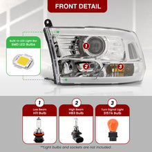 Load image into Gallery viewer, Dodge Ram 1500 2009-2018 / Ram 2500 3500 2010-2018 LED DRL Bar Projector Headlights Chrome Housing Clear Len Clear Reflector (Dual / Quad Models Headlamps Only)
