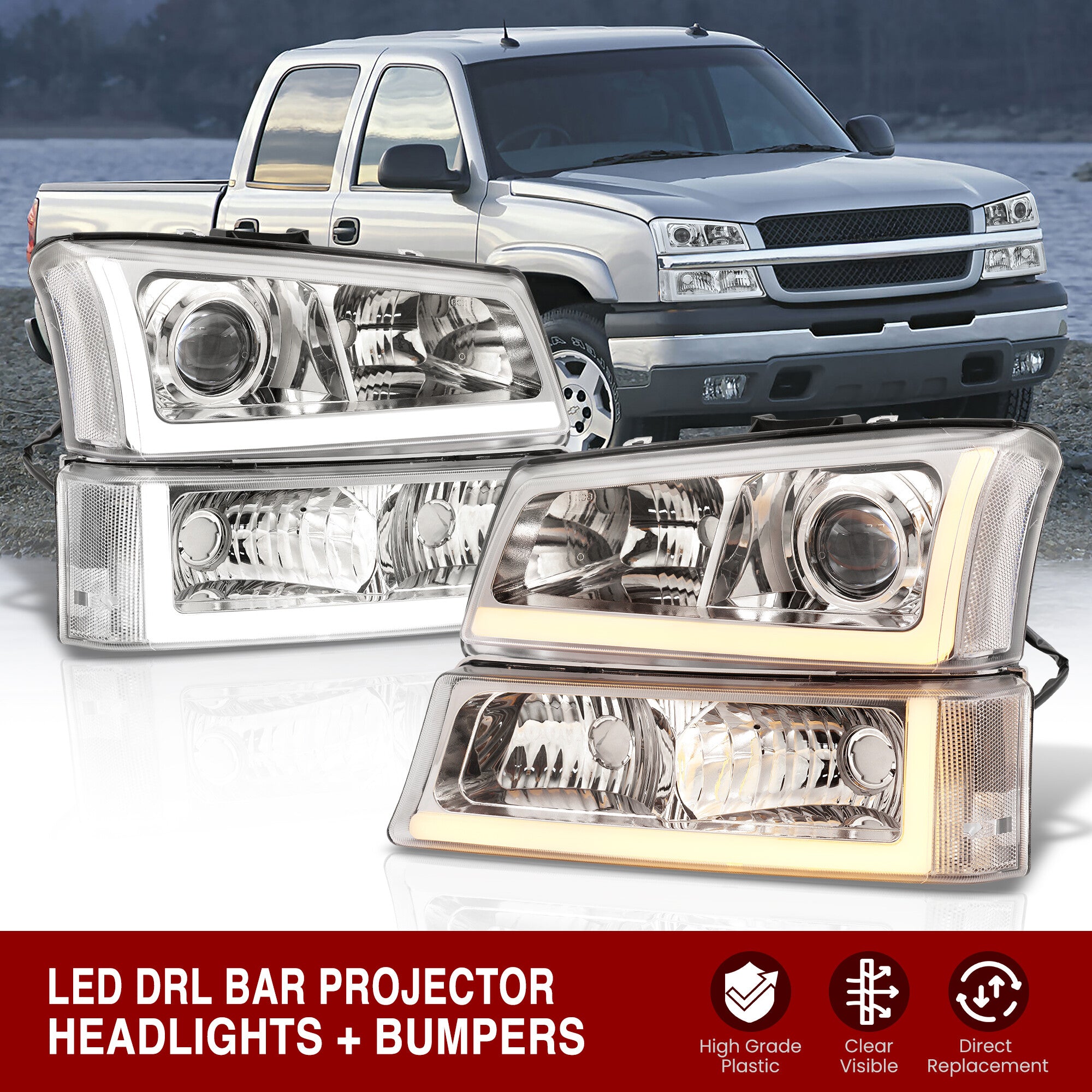 thumbnail image 2 of Epartsgogo Black Projector Headlights + Sequential Bumper Lamps For 03-07 Chevy Silverado 2 of 6