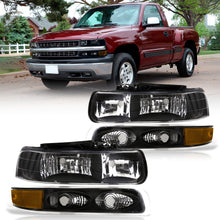 Load image into Gallery viewer, Chevrolet Silverado 1999-2002 / Suburban Tahoe 2000-2006 Factory Style Headlights + Bumpers Black Housing Clear Len Amber Reflector
