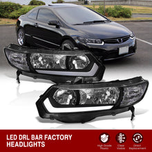 Load image into Gallery viewer, Honda Civic Coupe 2006-2011 LED DRL Bar Factory Style Headlights Black Housing Clear Len Clear Reflector
