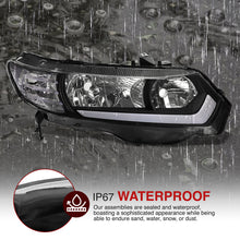 Load image into Gallery viewer, Honda Civic Coupe 2006-2011 LED DRL Bar Factory Style Headlights Black Housing Clear Len Clear Reflector
