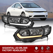 Load image into Gallery viewer, Honda Civic Coupe 2006-2011 Sequential LED DRL Bar Factory Style Headlights Black Housing Clear Len Clear Reflector
