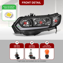 Load image into Gallery viewer, Honda Civic Coupe 2006-2011 Sequential LED DRL Bar Factory Style Headlights Black Housing Clear Len Clear Reflector
