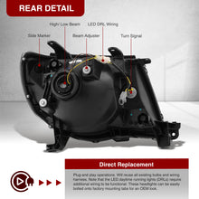 Load image into Gallery viewer, Toyota Tacoma 2005-2011 LED DRL Bar Factory Style Headlights Black Housing Clear Len Clear Reflector
