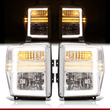 Load image into Gallery viewer, Ford F250 F350 F450 F550 Super Duty 2008-2010 Sequential LED DRL Bar Factory Style Headlights Chrome Housing Clear Len Clear Reflector

