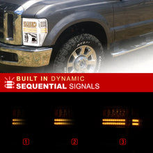 Load image into Gallery viewer, Ford F250 F350 F450 F550 Super Duty 2008-2010 Sequential LED DRL Bar Factory Style Headlights Chrome Housing Clear Len Clear Reflector
