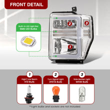 Load image into Gallery viewer, Ford F250 F350 F450 F550 Super Duty 2008-2010 Sequential LED DRL Bar Factory Style Headlights Chrome Housing Clear Len Clear Reflector
