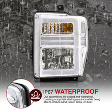 Load image into Gallery viewer, Ford F250 F350 F450 F550 Super Duty 2008-2010 Sequential LED DRL Bar Factory Style Headlights Chrome Housing Clear Len Clear Reflector
