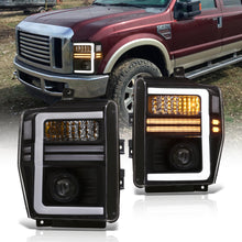 Load image into Gallery viewer, Ford F250 F350 F450 F550 Super Duty 2008-2010 Sequential LED DRL Bar Projector Headlights Black Housing Clear Len Clear Reflector
