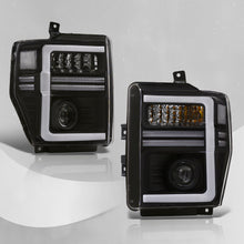 Load image into Gallery viewer, Ford F250 F350 F450 F550 Super Duty 2008-2010 Sequential LED DRL Bar Projector Headlights Black Housing Clear Len Clear Reflector
