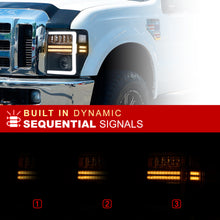 Load image into Gallery viewer, Ford F250 F350 F450 F550 Super Duty 2008-2010 Sequential LED DRL Bar Projector Headlights Black Housing Clear Len Clear Reflector
