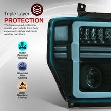 Load image into Gallery viewer, Ford F250 F350 F450 F550 Super Duty 2008-2010 Sequential LED DRL Bar Projector Headlights Black Housing Clear Len Clear Reflector
