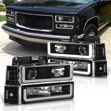 Load image into Gallery viewer, GMC C/K 1500 2500 3500 1994-2000 LED DRL Bar Projector Headlights + Bumpers + Corners Black Housing Clear Len Clear Reflector
