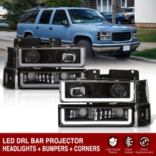 Load image into Gallery viewer, GMC C/K 1500 2500 3500 1994-2000 LED DRL Bar Projector Headlights + Bumpers + Corners Black Housing Clear Len Clear Reflector
