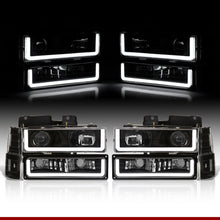 Load image into Gallery viewer, GMC C/K 1500 2500 3500 1994-2000 LED DRL Bar Projector Headlights + Bumpers + Corners Black Housing Clear Len Clear Reflector
