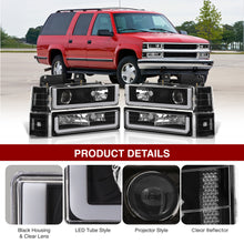 Load image into Gallery viewer, GMC C/K 1500 2500 3500 1994-2000 LED DRL Bar Projector Headlights + Bumpers + Corners Black Housing Clear Len Clear Reflector
